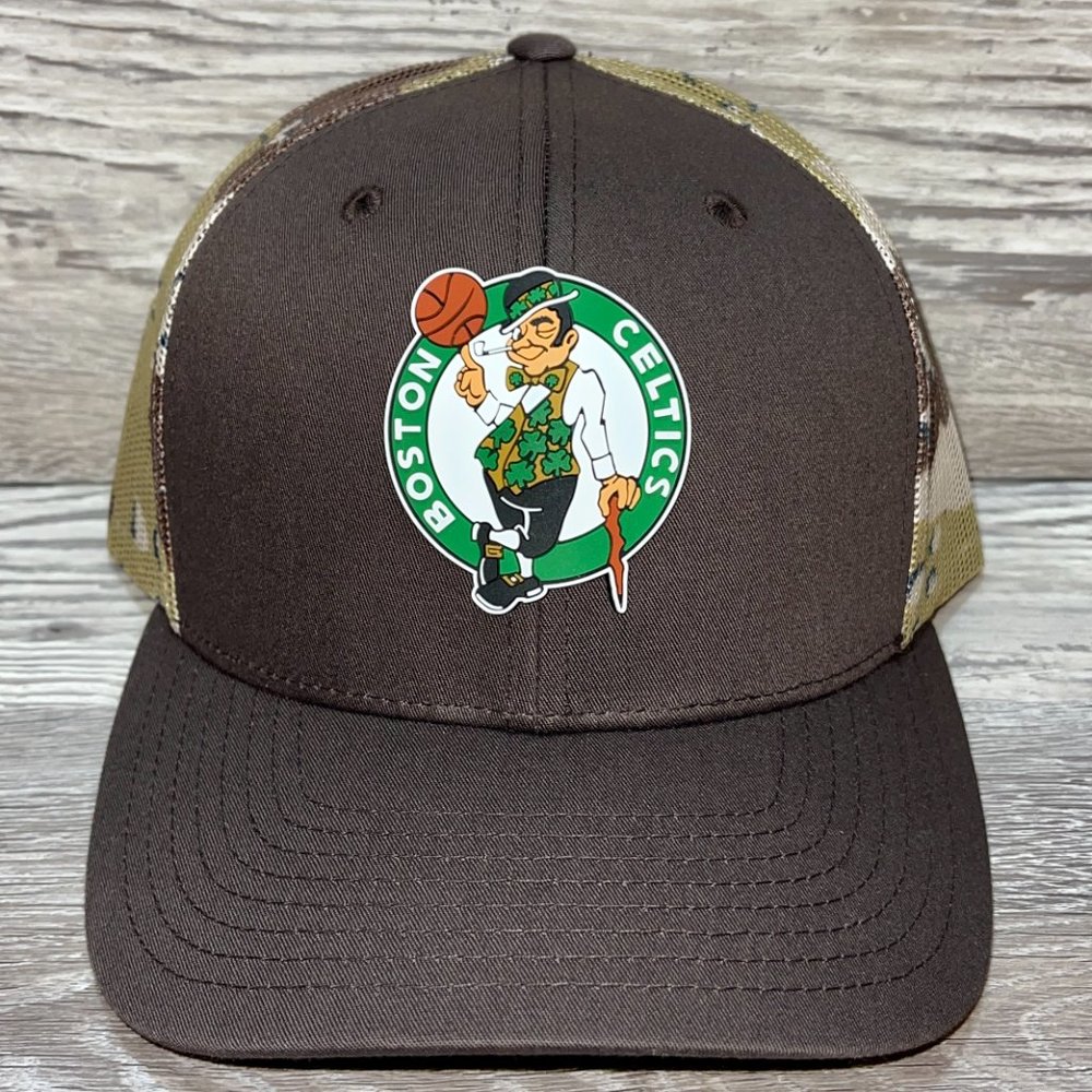 Boston Celtics 3D Snapback Trucker Hat- Brown/ Desert Camo